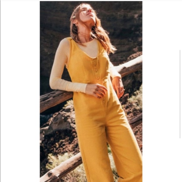 yellow denim jumpsuit